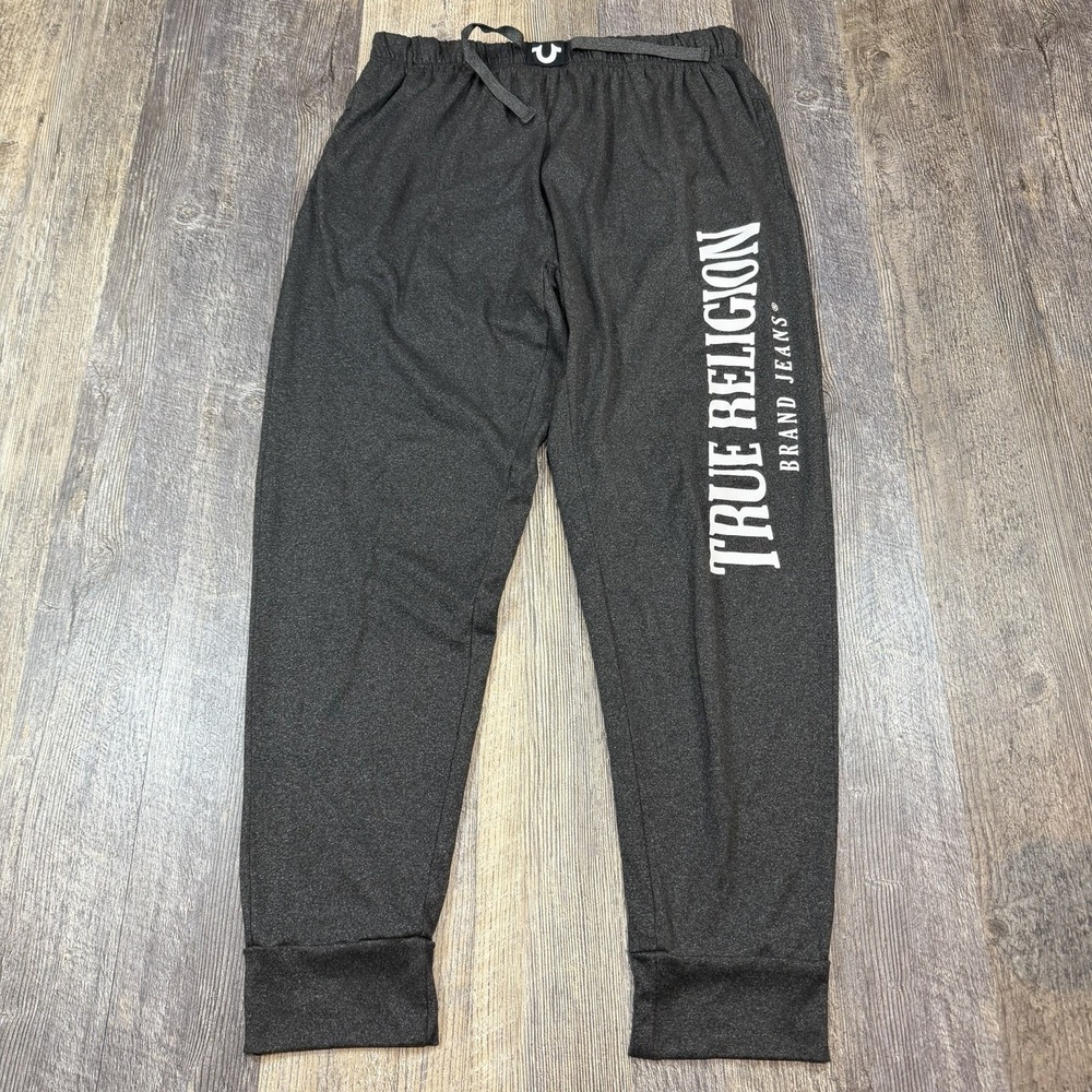 True Religion Loungewear‎ Jogger Pajama Pants Small Gray Logo Lighweight Stretch